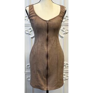 Sueded Zip-Front Tank Dress- Taupe- Women's Small NWT